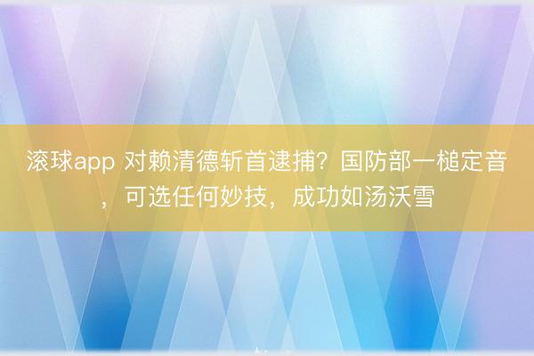 滚球app 对赖清德斩首逮捕?国防部一槌定音,可选任何妙技,成功如汤沃雪