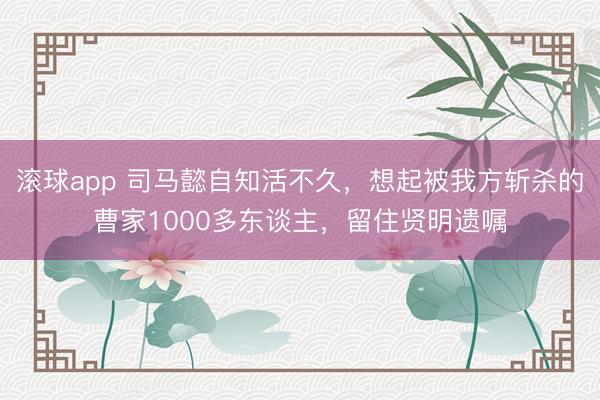 滚球app 司马懿自知活不久,想起被我方斩杀的曹家1000多东谈主,留住贤明遗嘱
