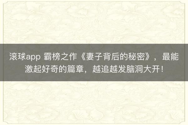 滚球app 霸榜之作《妻子背后的秘密》，最能激起好奇的篇章，越追越发脑洞大开！