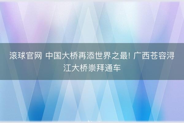 滚球官网 中国大桥再添世界之最! 广西苍容浔江大桥崇拜通车