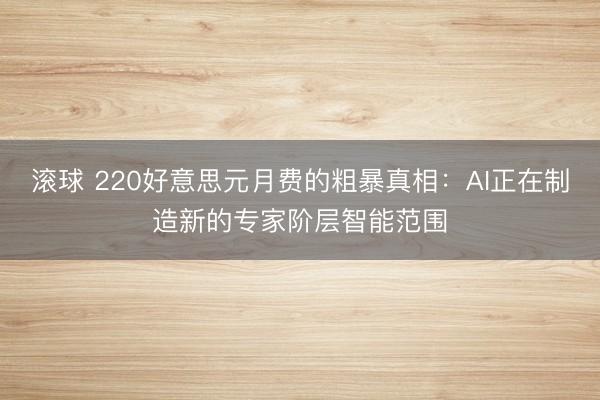 滚球 220好意思元月费的粗暴真相:AI正在制造新的专家阶层智能范围