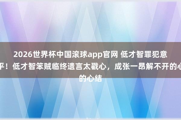2026世界杯中国滚球app官网 低才智罪犯意难平！低才智笨贼临终遗言太戳心，成张一昂解不开的心结