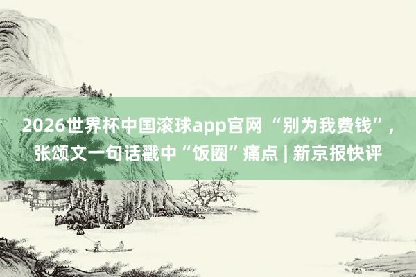 2026世界杯中国滚球app官网 “别为我费钱”，张颂文一句话戳中“饭圈”痛点 | 新京报快评