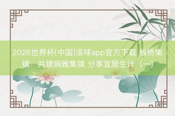 2026世界杯(中国)滚球app官方下载 板桥集镇：共建娴雅集镇 分享宜居生计（一）