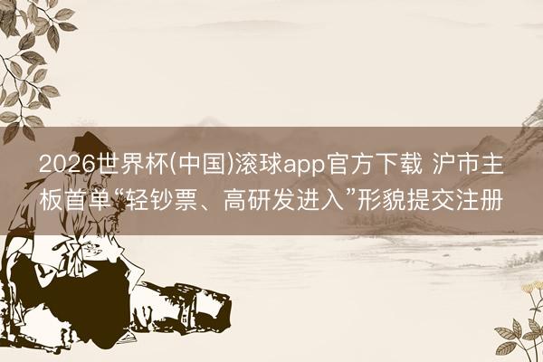 2026世界杯(中国)滚球app官方下载 沪市主板首单“轻钞票、高研发进入”形貌提交注册