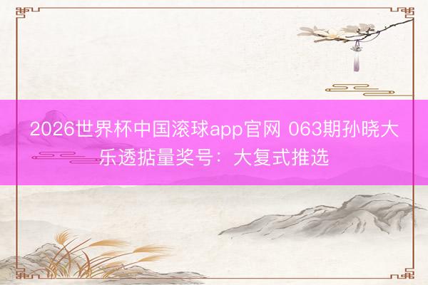 2026世界杯中国滚球app官网 063期孙晓大乐透掂量奖号：大复式推选