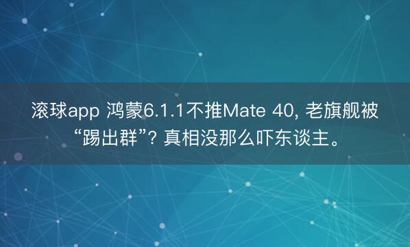 滚球app 鸿蒙6.1.1不推Mate 40， 老旗舰被“踢出群”? 真相没那么吓东谈主。